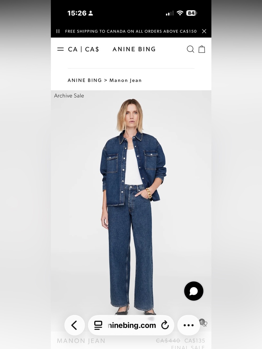 Final Price- No Offers! Anine Bing Manon Dark Indigo Wide-Leg Jeans- Size 26